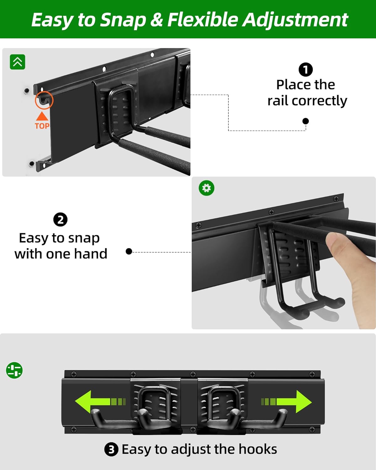 PIYILO Garage Tool Organizer - Heavy Duty Wall Mount Rack with 10 Hooks for Lawn Tools | 64 Inches