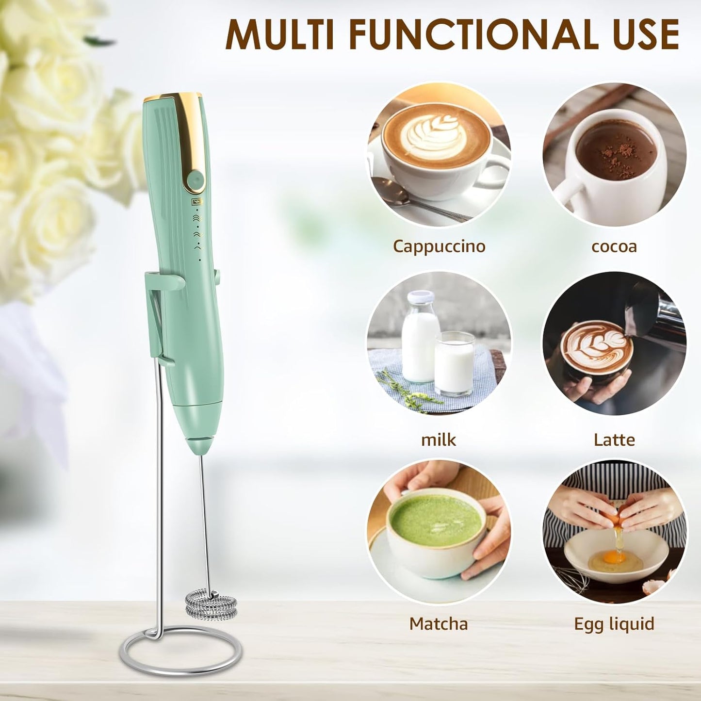 Skiennix Handheld Milk Frother - Rechargeable Electric Foam Maker for Lattes & Cappuccinos