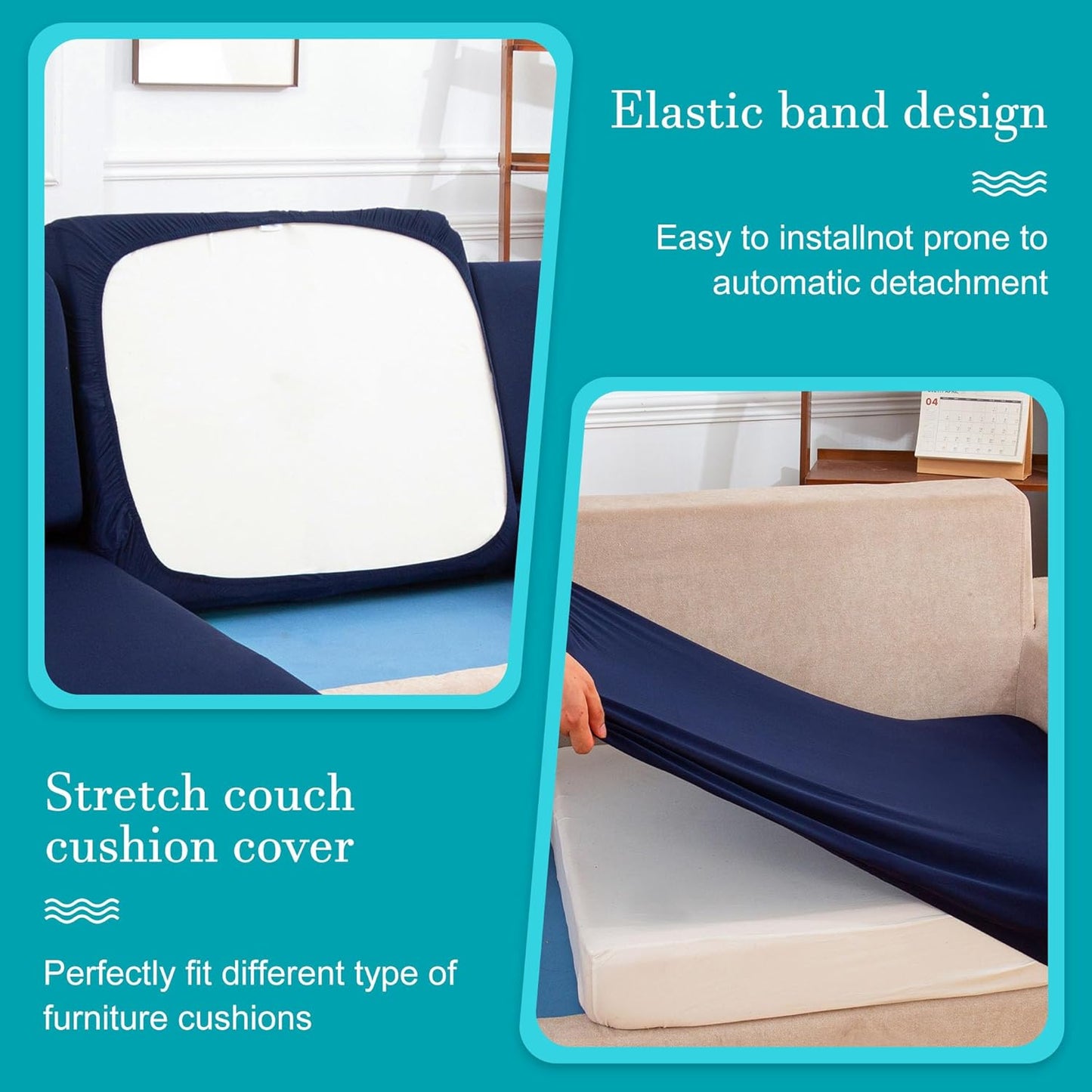 Skiennix 12 Pcs Stretch Patio Cushion Covers - Washable Outdoor Sofa Slipcovers | Navy Blue