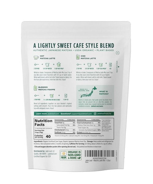 Jade Leaf Matcha Organic Matcha Latte Mix - Lightly Sweet Japanese Green Tea Powder, 5.3 Ounce | Café Style Blend
