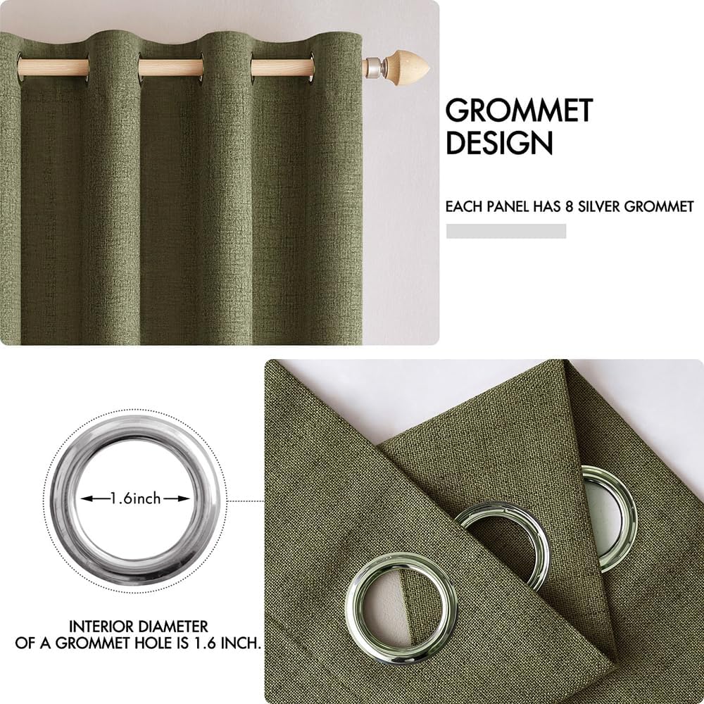 MIULEE Blackout Curtains - 100% Thermal Insulated Linen Texture Drapes | Light Olive Green, 52x45 Inch (2 Panels)
