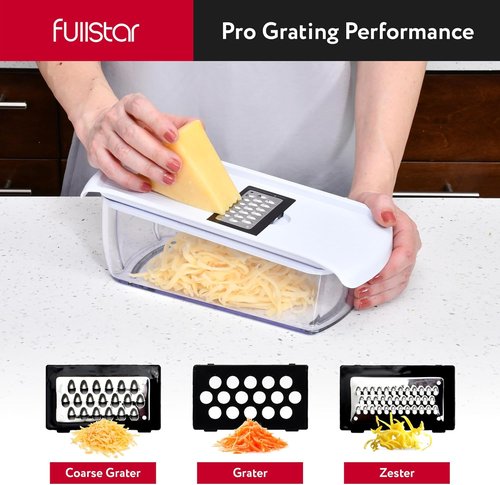 Fullstar Mandoline Slicer - Versatile Vegetable Chopper & Cutter with Container | All-in-One Kitchen Gadget (White/Black)