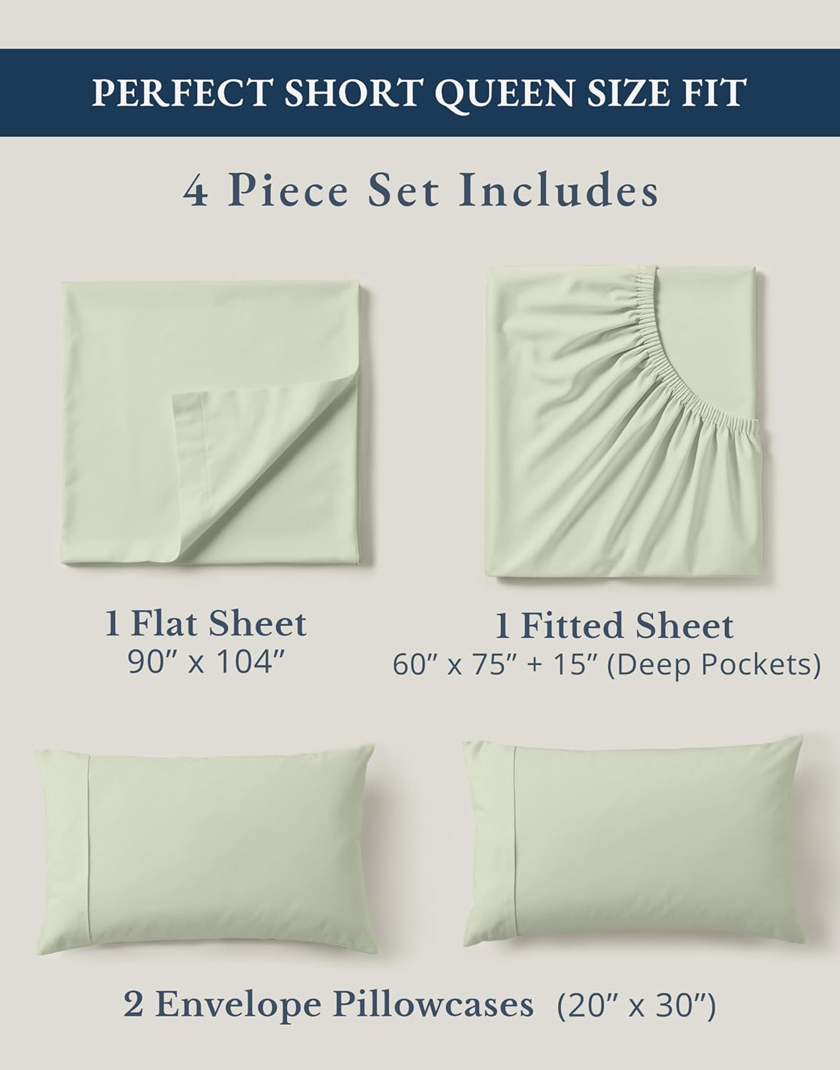 LANE LINEN 100% Organic Cotton Queen Sheet Set - Soft & Breathable Percale Weave, Deep Pocket, Hotel-Quality - Mineral Color