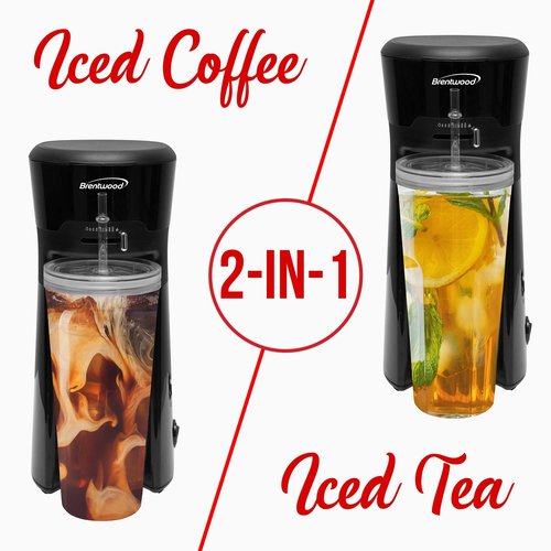 Brentwood KT-2121 Single-Serve Iced Coffee and Tea Maker with 20oz Tumbler and Reusable Filter, Black