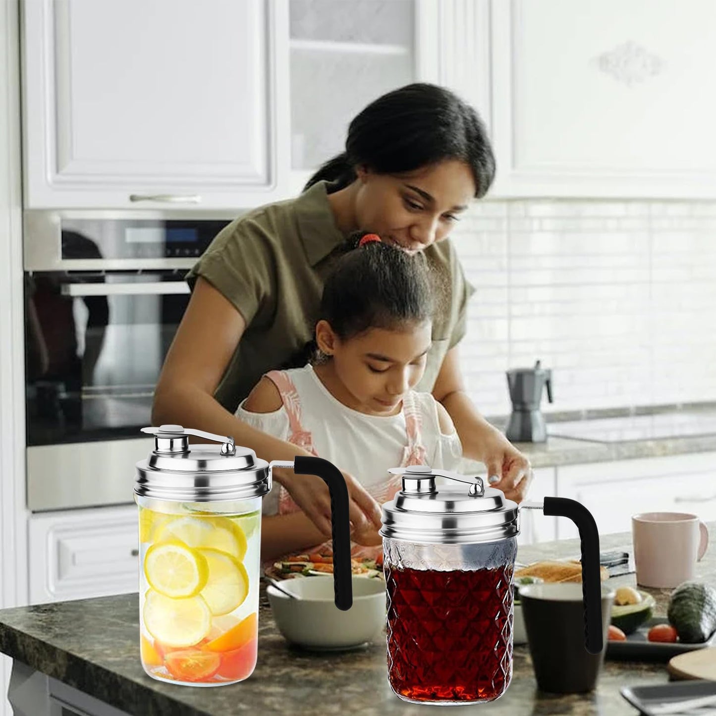 Stainless Steel Pour Spout Lids - Wide Mouth Mason Jar Lids with Handle - 2 Pcs
