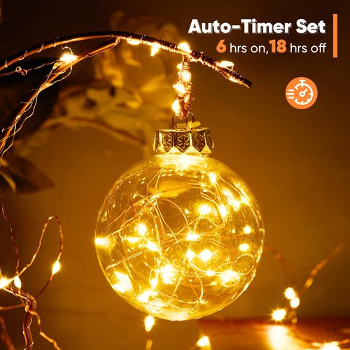 Ariceleo 1 Pack 65.6 Ft. Battery Operated Outdoor String Lights with Remote & Timer, LED Warm White Fairy Lights, Waterproof Twinkle Lights for Bedroom, Dorm, Mason Jar, Wedding, Party, Christmas