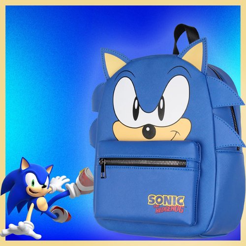 Bioworld Sonic The Hedgehog Character with 3-D Ears and Quills Mini Faux Leather Backpack For Men and Women 13"