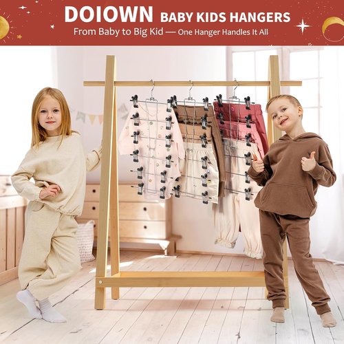 DOIOWN 6-Tier Baby Hangers with Clips - Adjustable Stainless Steel Space-Saving Kids Clothes Organizer