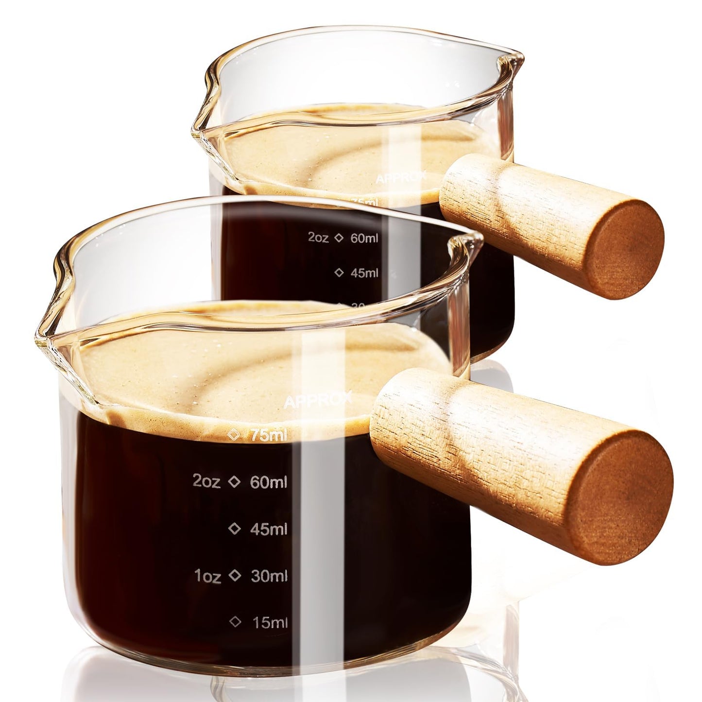 PARACITY Espresso Cups with Handle set of 2, 3.5OZ Double Spout Glass Measuring Cup with Dual Scale, Clear Espresso Shot Glass with V-Shaped Mouth, Espresso Accessories
