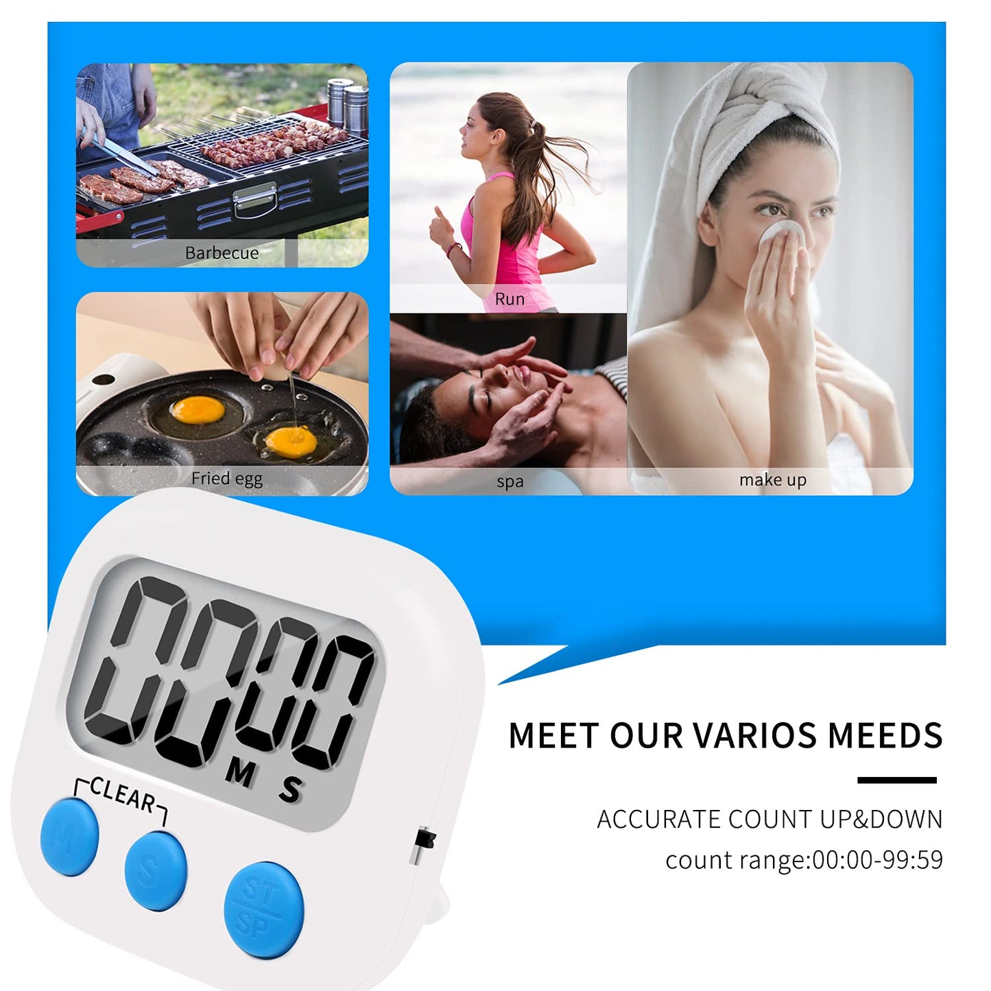 6 Pack Small Digital Kitchen Timer Magnetic Back and ON/Off Switch,Minute Second Count Up Countdown (Multicolored)