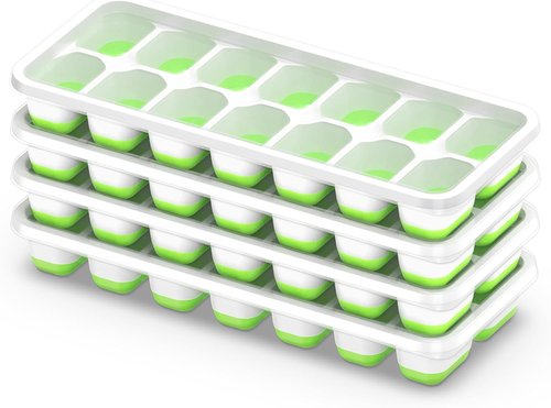 ChefAide Ice Cube Tray - Durable Stackable Design with Lid | 4 Packs, 56 Easy-Release Cubes for Cocktails & Coffee