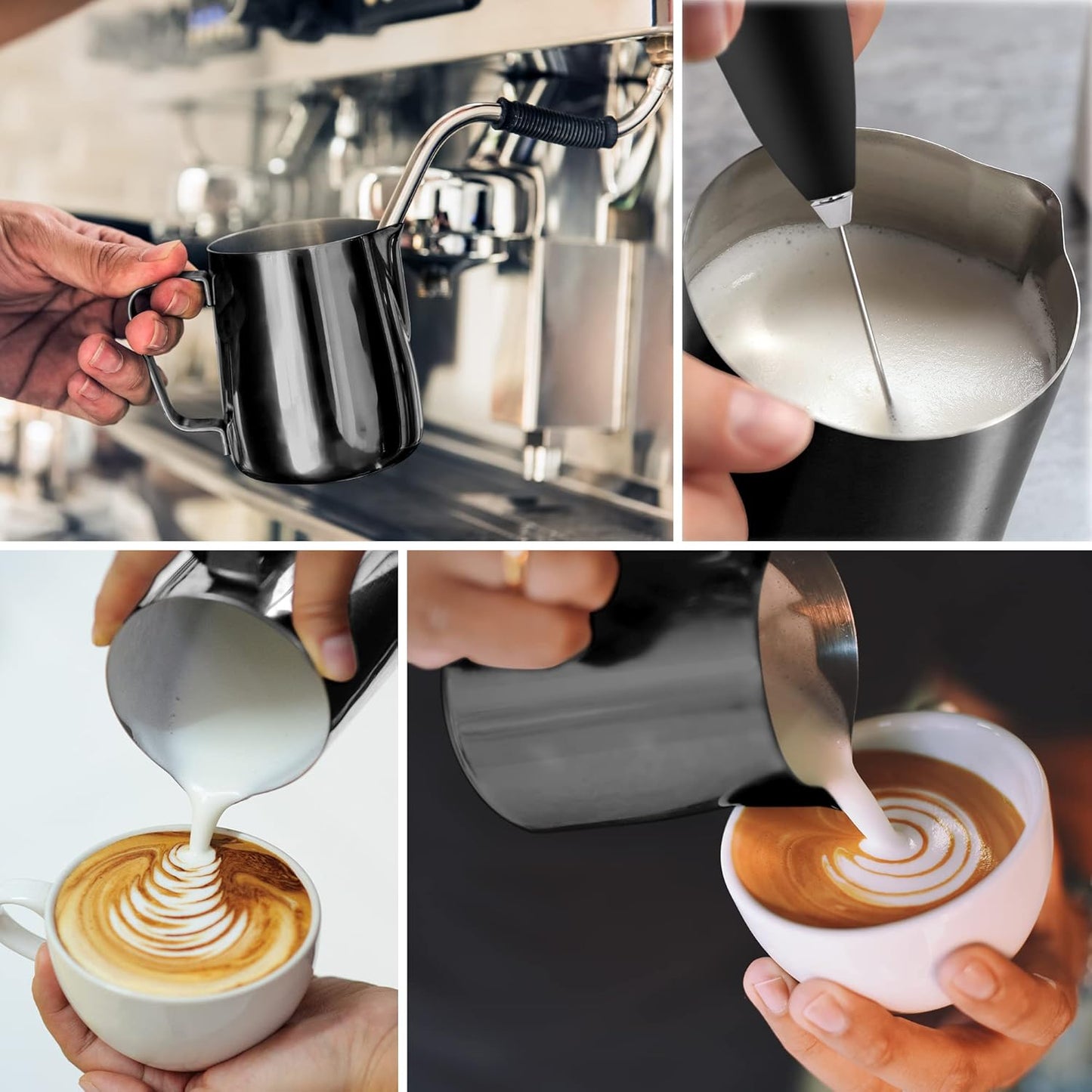 Zulay Milk Frother Cup - Stainless Steel Frothing Pitcher with Laser-Welded Handle | 350ml (12oz) Black