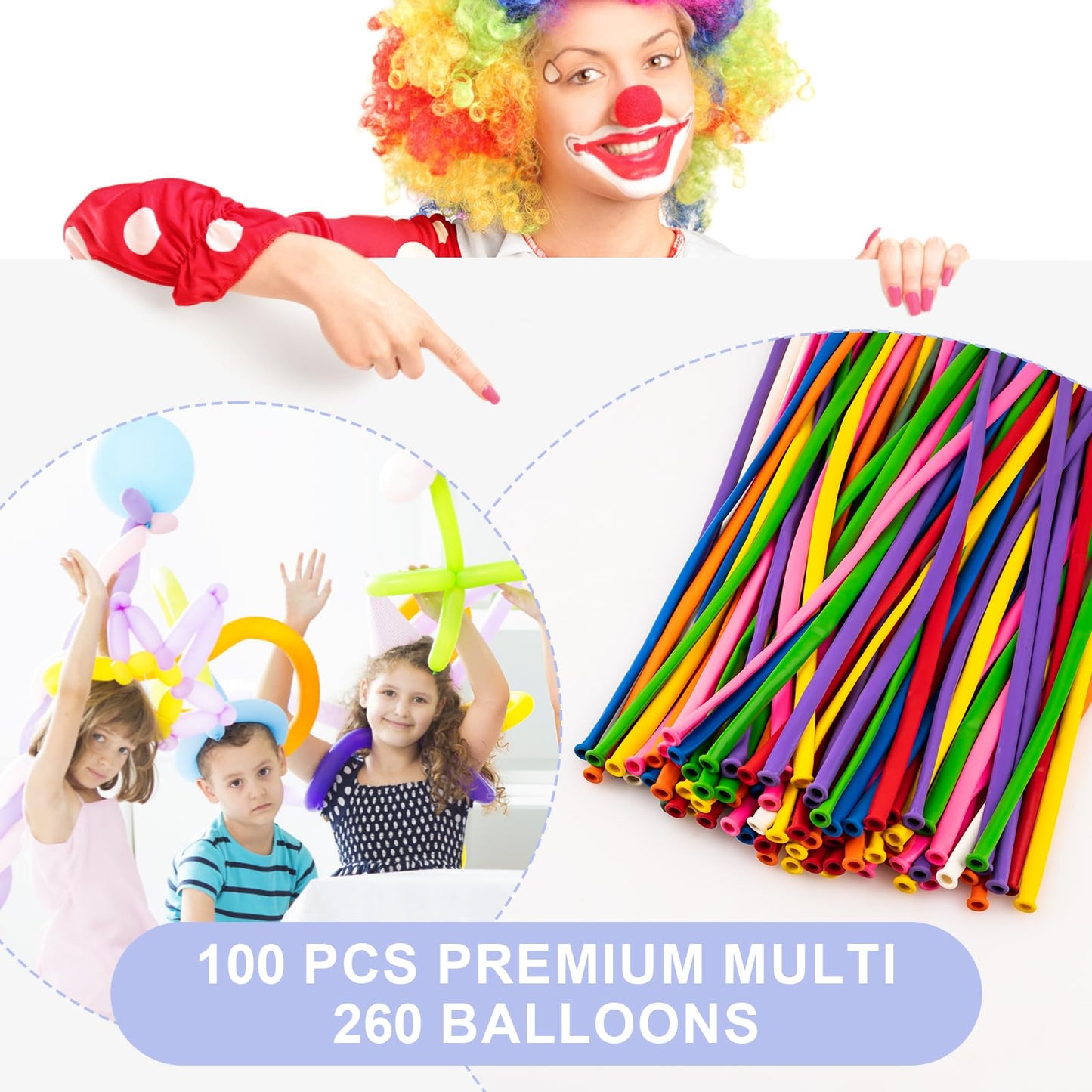 260 Balloons 100 PCS Multi - Premium Long Skinny Latex Balloons for Animal Twisting, Beginners, Weddings & Birthdays Party Decorations