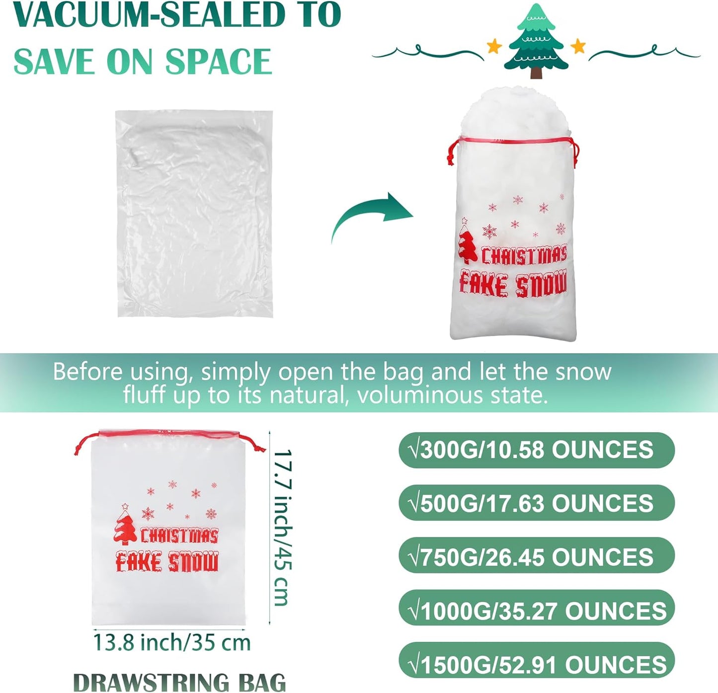 Aodaer Artificial Snow Decor - 1500g Fluffy Soft Cotton for Christmas Tree & Holiday Displays