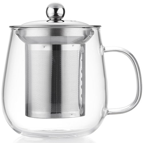 DOPUDO Glass Tea Cup with Infuser and Lid, 17.6oz/520ml Large Borosilicate Glass Teacup with Stailess Steel Filter, Clear Mug for Loose Leaf Blooming Tea, Dishwasher Safe - Tea Maker Gift.