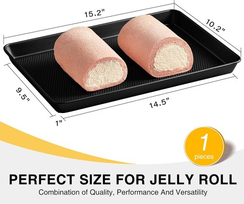 HONGBAKE Jelly Roll Pan - Non-Stick Baking Sheet with Diamond Texture | Heavy Duty 15x10 Dark Gray