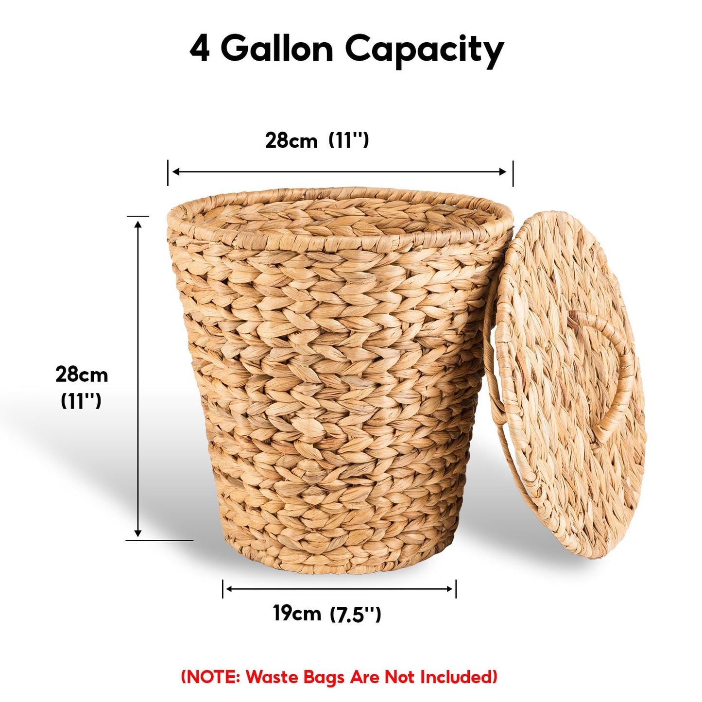 ATEDIR Small Trash Can with Lid, 4 Gallon Waste Basket with Lid, Round Wicker Waste Basket, Handwoven Lidded Trash Can for Bathroom, Bedroom, Kitchen, 2 Pack