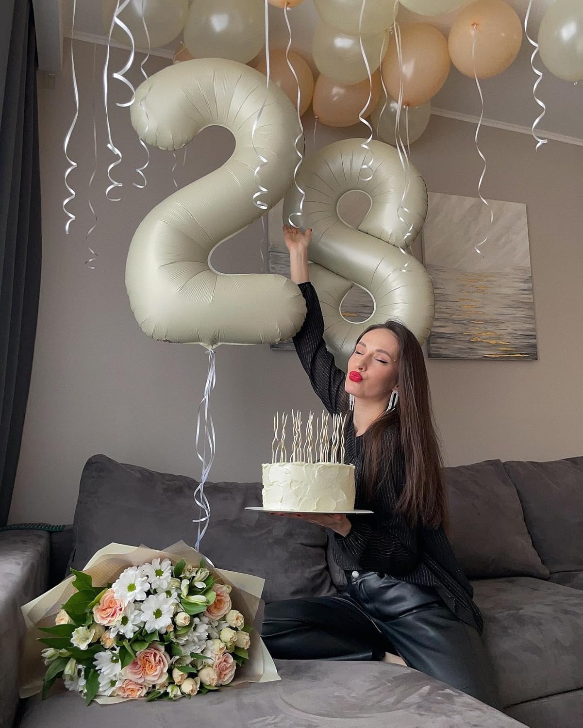 Number 8 Balloon - Cream 40 Inch Birthday Decoration for Boys & Girls | Party Supplies