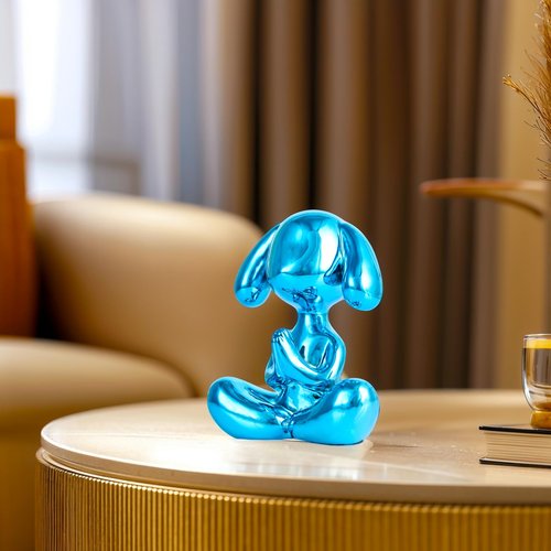 Blue Balloon Dog Statue in Meditation Pose - Small Balloon Dog Decor, Cute Preppy Room Ornament for Shelf, Desk, Vanity, Entryway or Office, Figurine Gift for Teen Girls, Clean Girl Room Aesthetic