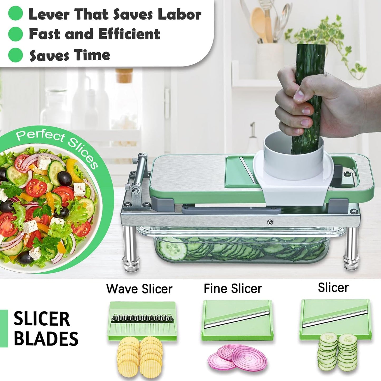 Skiennix Stainless Steel Vegetable Chopper - 10-Blade Onion Dicer with Container & Grater Mandoline Slicer