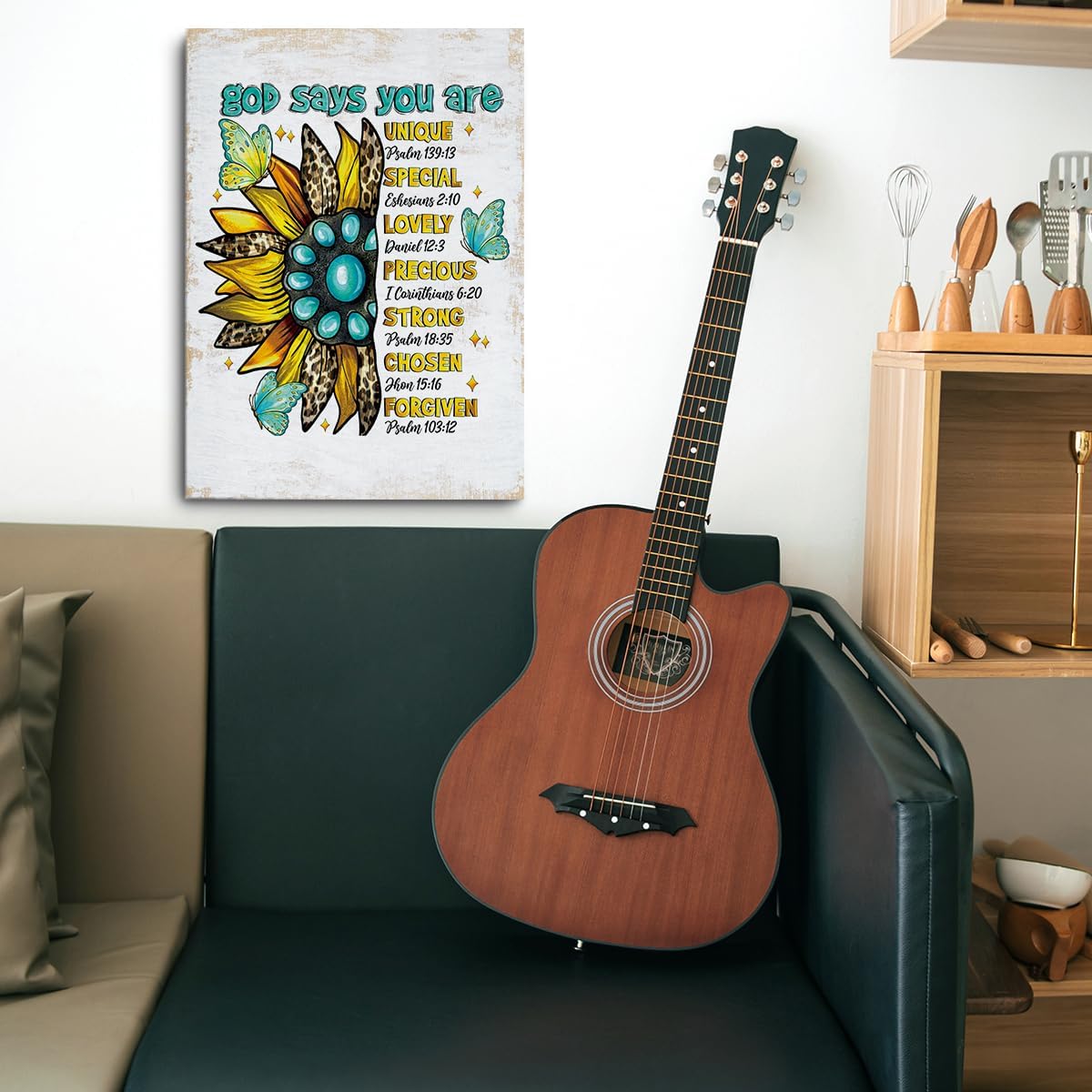 Skiennix Inspirational Christian Sunflower Canvas Wall Art - Motivational Framed Prints for Home Office | 11.4x15 IN