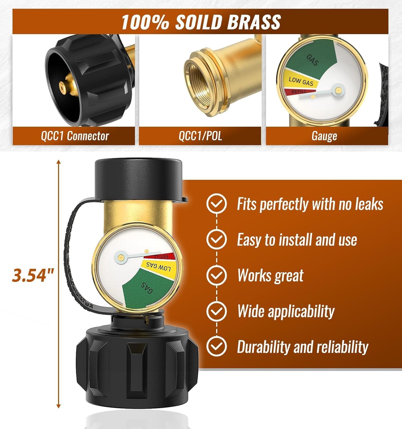 NUPICK Propane Tank Gauge - Level Indicator with QCC1 Connector for 5-40lb Tanks | Leak Detector for BBQ Grills