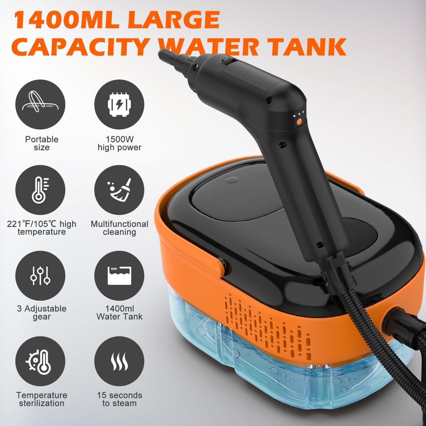 Skiennix Steam Cleaner - Portable Handheld Steamer with 15s Heat-Up & 16 Accessories | Ideal for Home & Car Cleaning