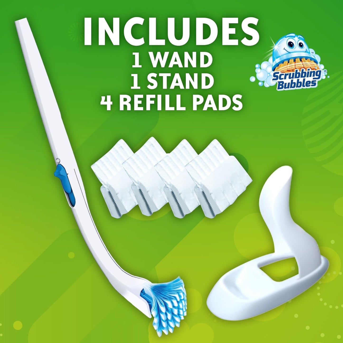 Scrubbing Bubbles Toilet Bowl Cleaning System - Citrus Scent, 1 Wand, 4 Refill Pads & Stand