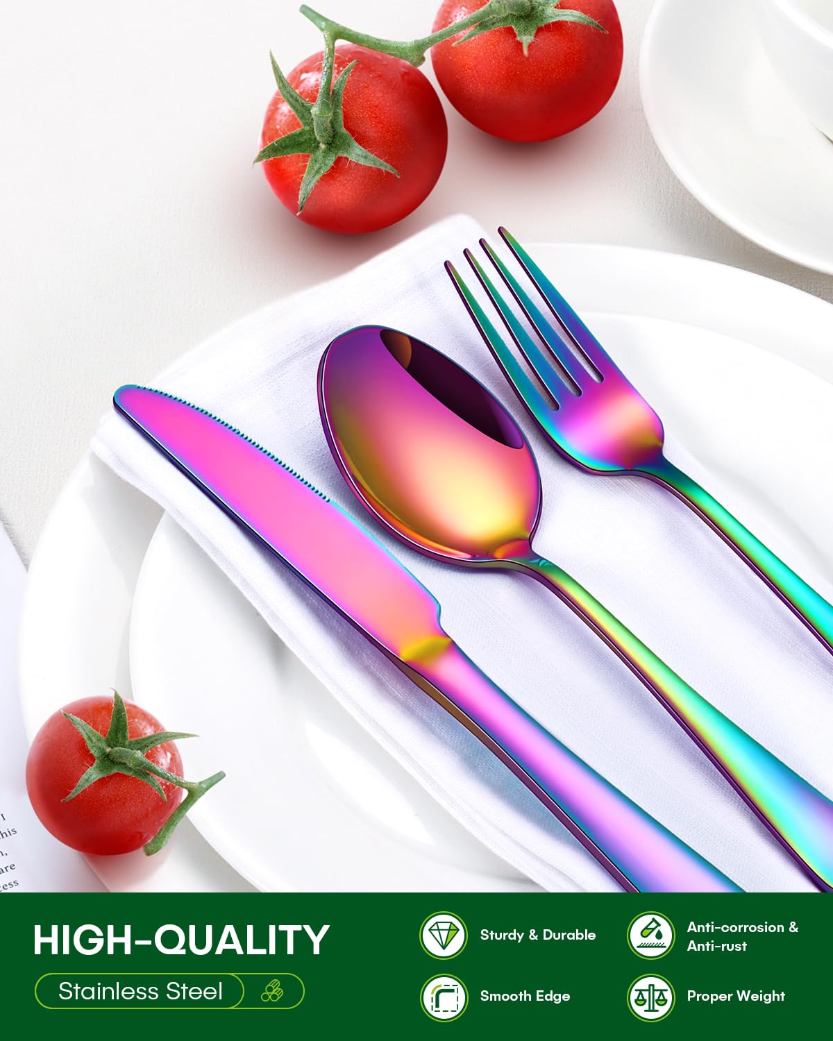 PHILIPALA 20 Piece Rainbow Silverware Set, Stainless Steel Flatware Set for 4 Colorful Cutlery Utensil Set Include Knife Fork Spoon Food Grade Mirror Polished Dishwasher Safe