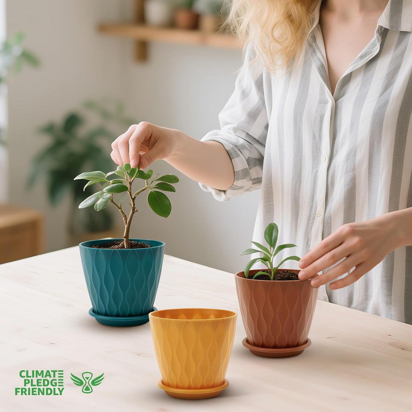 YNNICO 4-Inch Flower Pots - 5 Pack Indoor/Outdoor Planters with Drainage Holes & Tray Saucers | Multicolor