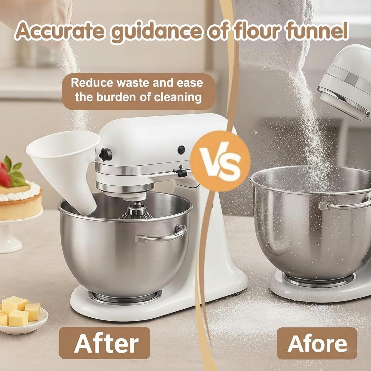 KitchenAid Flour Funnel - Easy-Pour Stand Mixer Attachment for 4.5–5 Qt Models | Dishwasher-Safe (White)