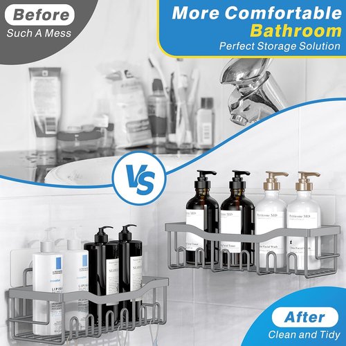 EUDELE Shower Caddy - 2 Pack Adhesive Organizer for Bathroom & Kitchen Storage | Rustproof Stainless Steel