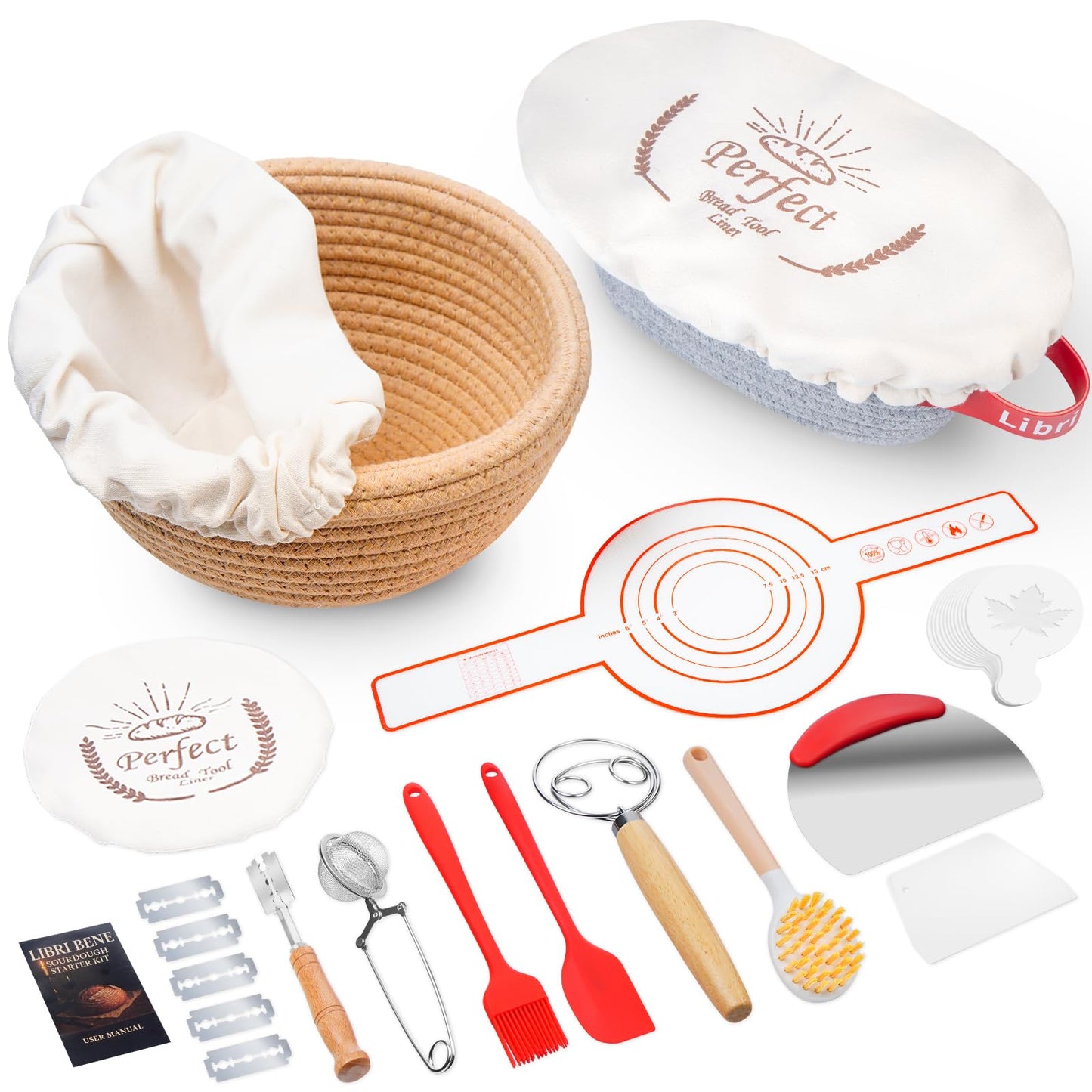 Sourdough Starter Kit,sourdough Bread Baking Supplies,Bread Proofing Basket,Sourdough Proofing Basket,Sourdough Kit Gifts for Bakers Women Wife Mom