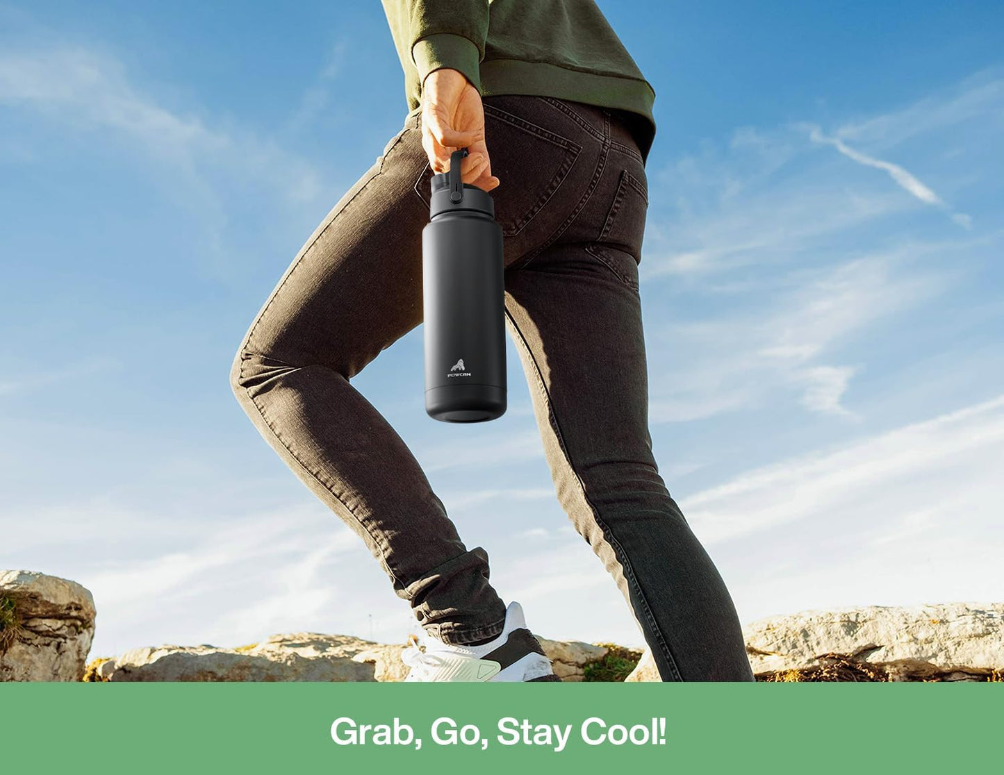 POWCAN 32 oz Insulated Water Bottle - 2-in-1 Straw & Spout Lid | Keeps Drinks Cold 24H, Leak-Proof, BPA-Free (Mint)