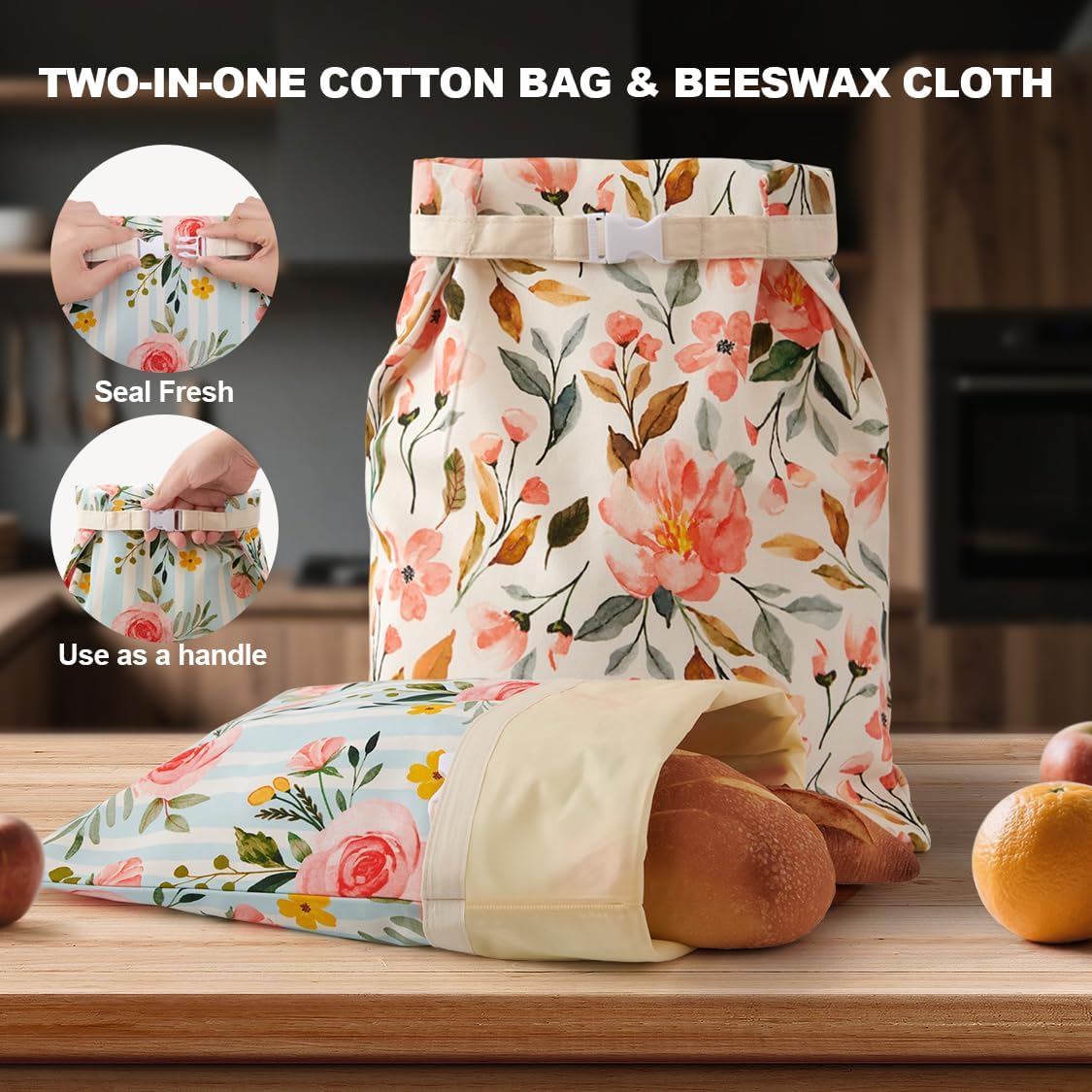 Wildwood Bloom Beeswax Bread Bags - 2 Pack Reusable Organic Cotton Sourdough Bags