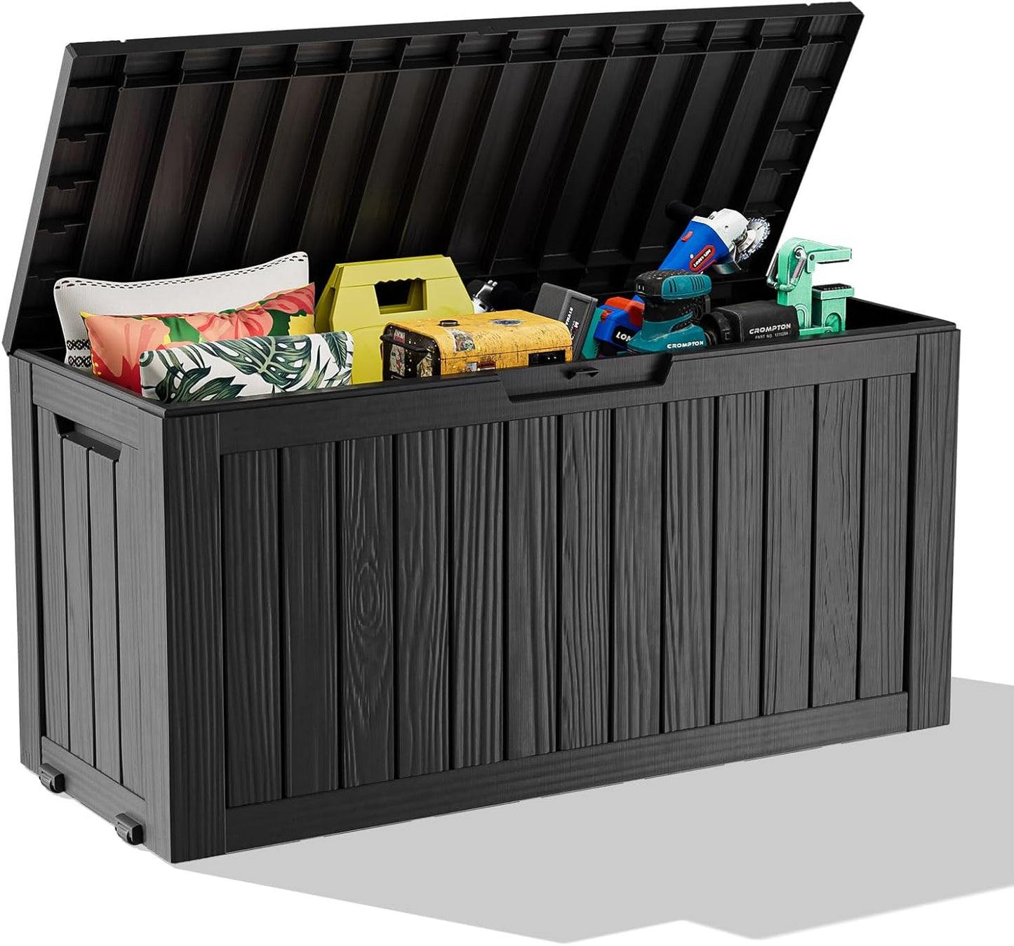Skiennix 85 Gallon Outdoor Deck Box - Lockable Waterproof Storage for Garden Tools & Cushions | Black
