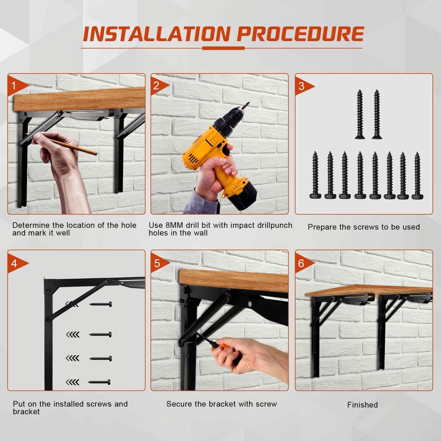 Ultrawall 24-Inch Black Folding Shelf Brackets - Heavy-Duty Adjustable Steel | Max Load 550 lbs