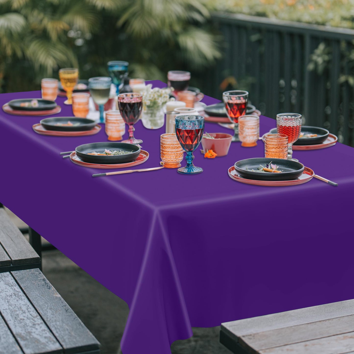 QZYL 12 PCS Purple Plastic Tablecloths, 54 in x 108 in Dinner Table Cloths, Rectangle Table Cover for Birthday Party Family Gathering Wedding