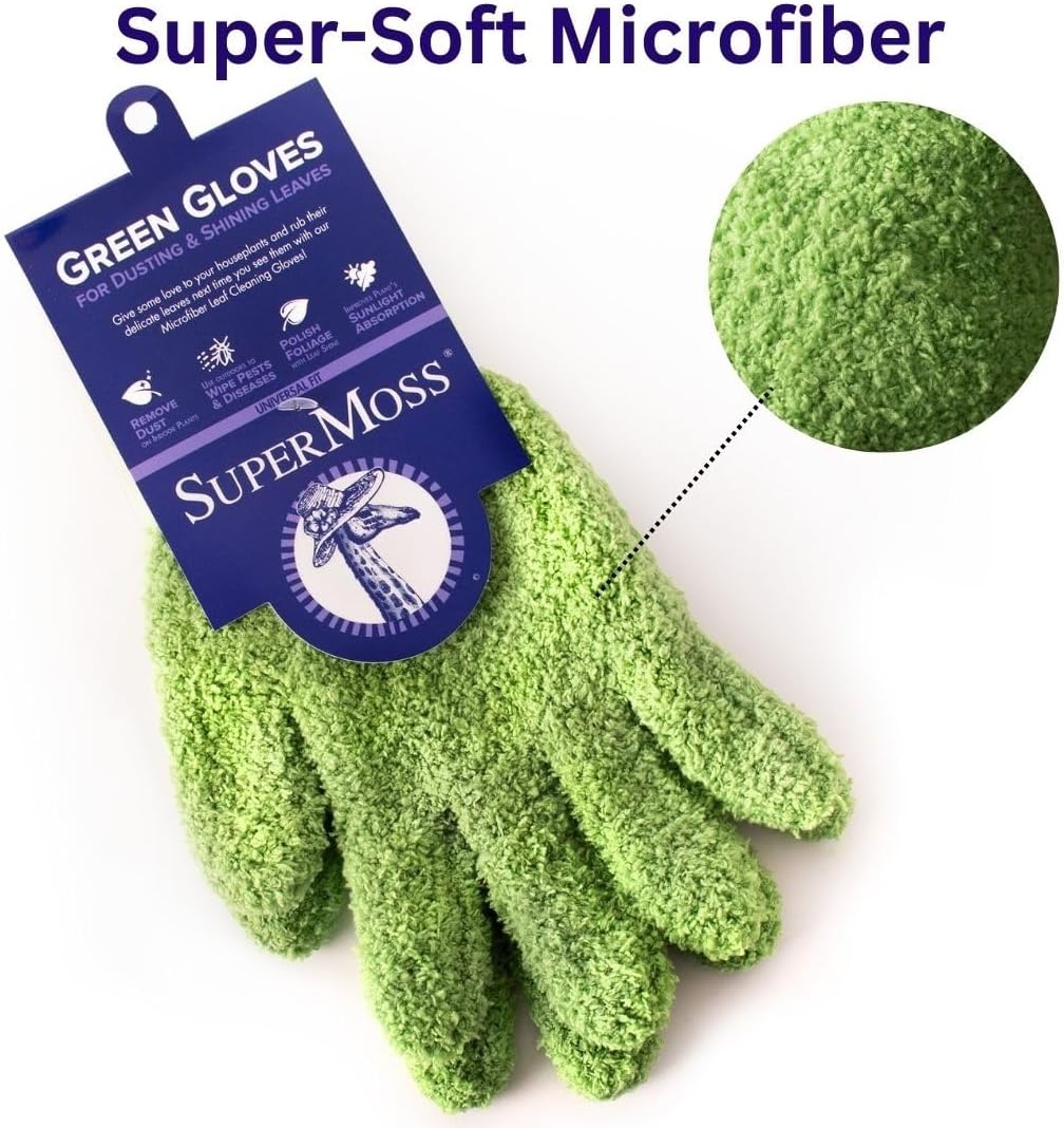 SuperMoss Microfiber Dusting Gloves - Gentle Leaf Shine & Cleaner for Houseplants | Reusable Green Mitts