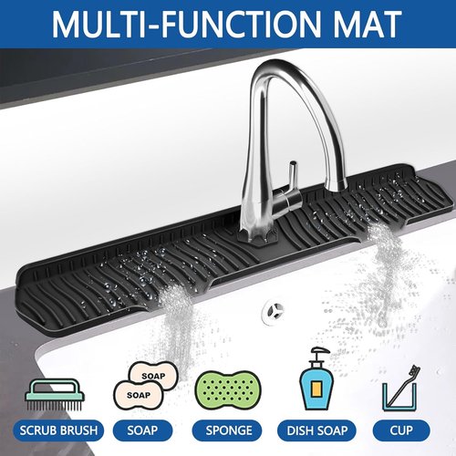 EBIGIC Silicone Sink Mat Splash Guard - 30" x 6" for Kitchen, Bathroom, Farmhouse, RV | Black