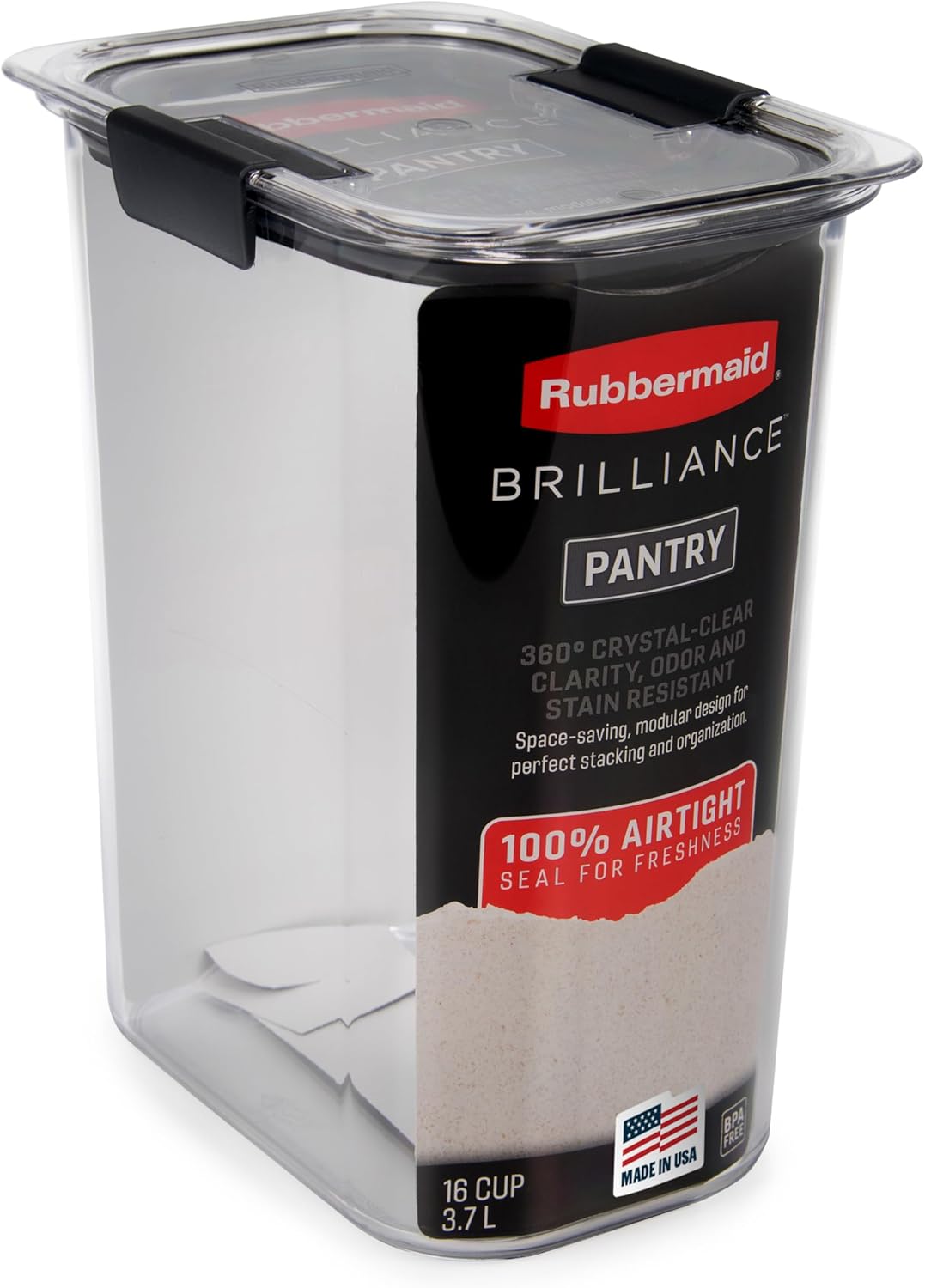 Rubbermaid Brilliance 16-Cup Airtight Food Storage Container - Clear/Grey for Optimal Pantry Organization