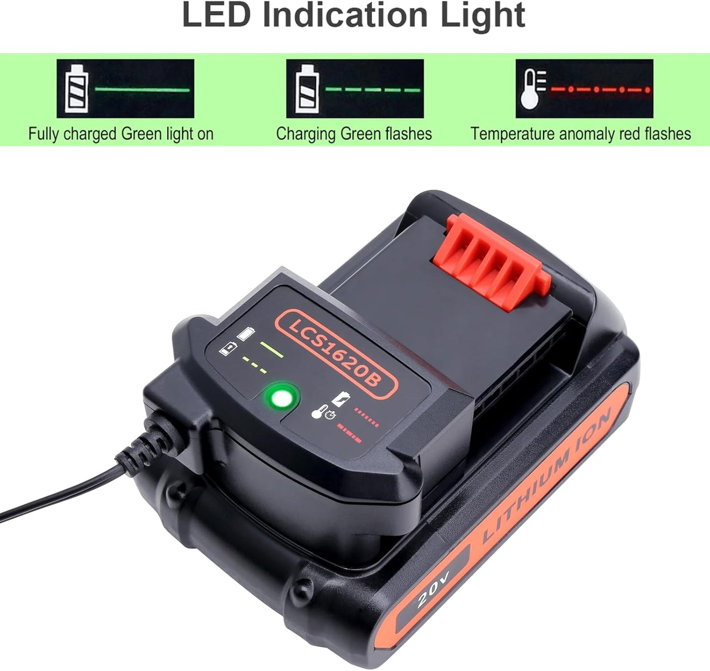Lasica 20V Lithium Battery Charger - Compatible with Black & Decker LBXR20 Series | Efficient Charging Solution