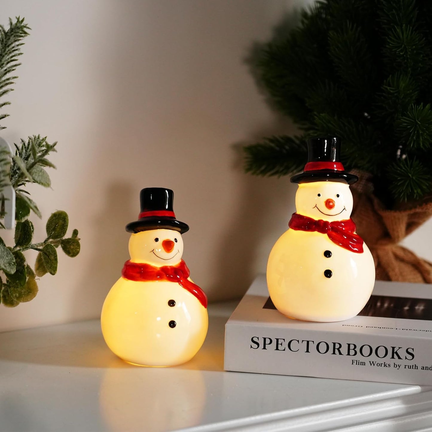 Nerosun Christmas Snowman Figurines - 3 Pack Cute LED Lighted Tabletop Decorations for Winter Decor