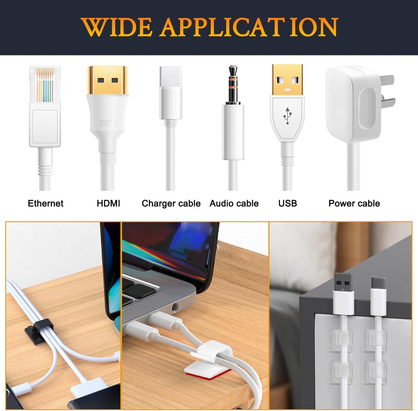 SOULWIT Cable Management Clips - 50 Pcs Self-Adhesive Wire Organizers for Home & Office | Black