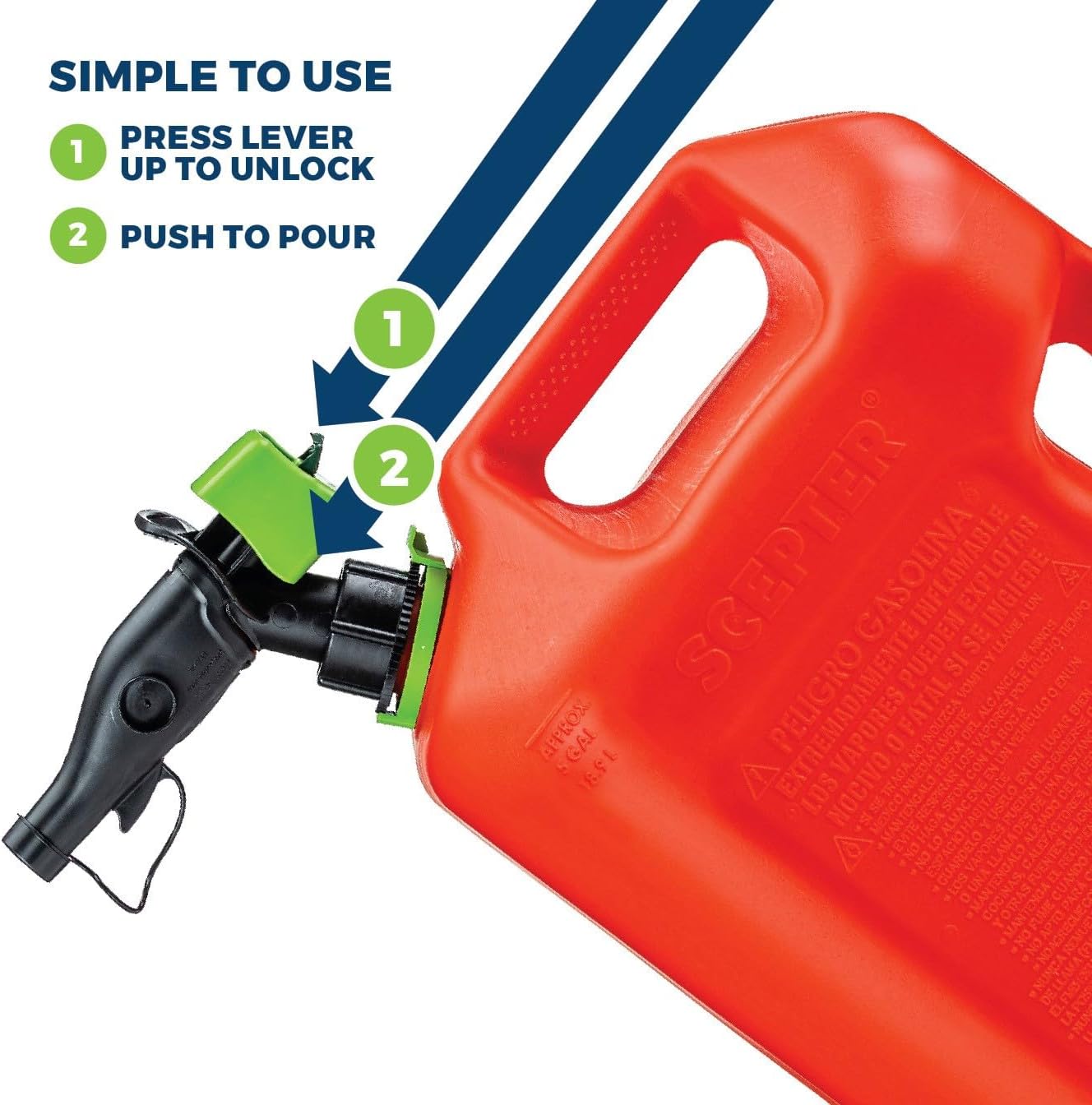 Scepter 5 Gallon Fuel Container - Spill Proof Spout & Bonus Extender | Red Gas Can with Rear Handle