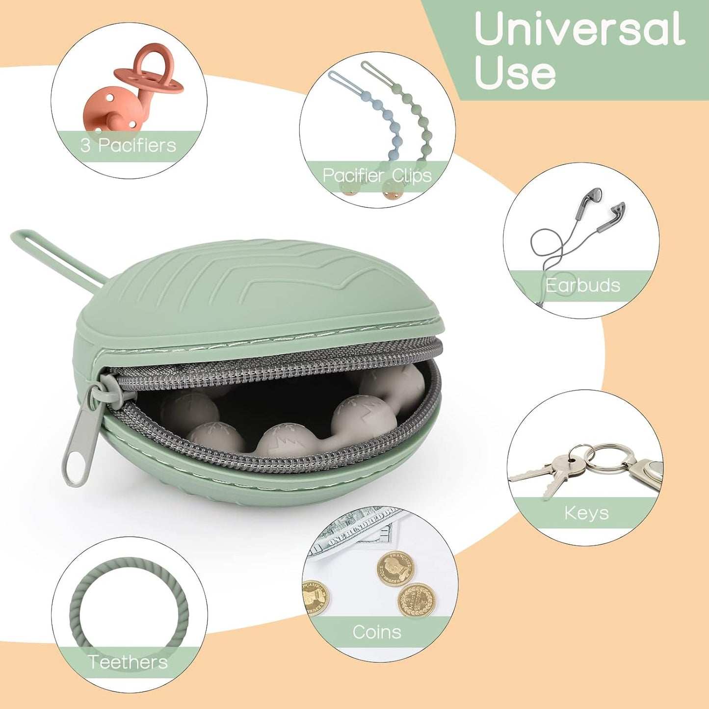 Skiennix Silicone Pacifier Holder Case - BPA-Free Portable Pouches for Newborns | Light Grey & Tradewinds