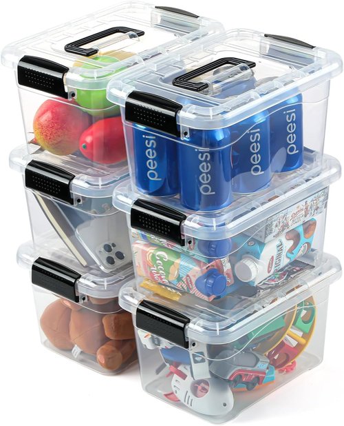 EOENVIVS Plastic Storage Bins - 7 Quart Stackable Organizer with Lids & Buckle-Up Latches | Clear, 6 Pack