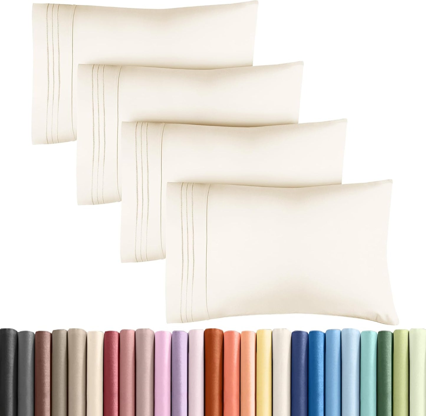 Queen Pillow Cases by [Brand Name] - Ultra Soft Hotel Quality Covers | Wrinkle-Free & Stain Resistant - 4 Piece Set in Off White