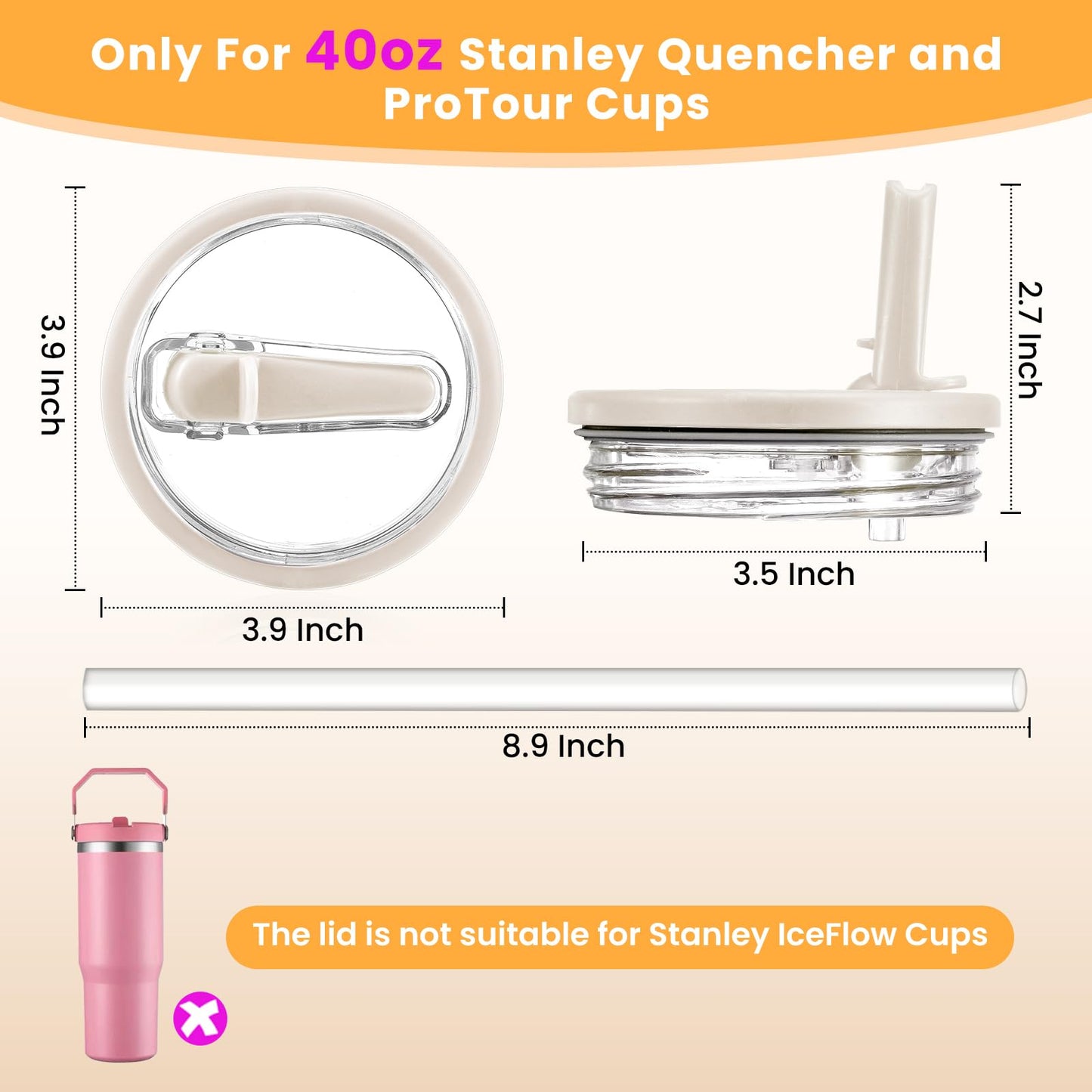 ANTAND 40oz Flip Straw Leak Proof Lid for Stanley H2.0 Quencher Protour Tumbler, 2 Pack Spill Proof Lid Replacement Straw Cover Top for 40 OZ Stanley Cup Accessories (Beige, Matcha)