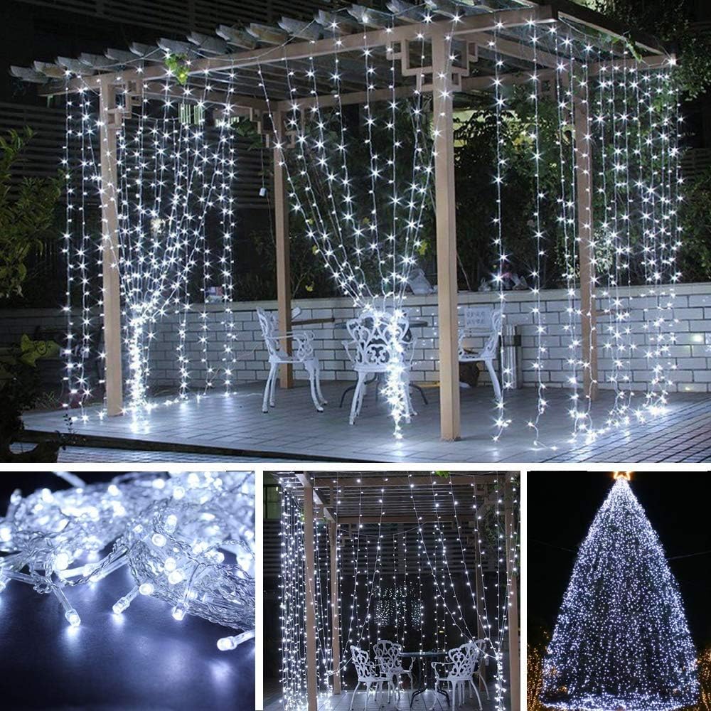 300 LED Twinkle Star Curtain String Lights - Warm White for Wedding, Home & Garden Decor